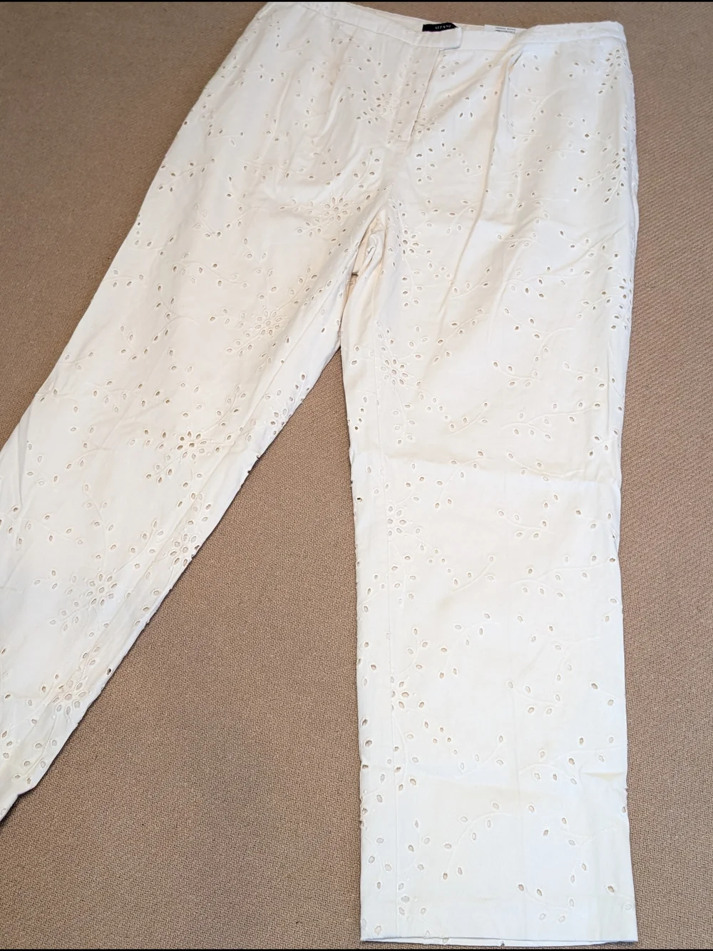 Alfani Cream Embroidered Eyelet Straight Leg Ankle Pants Cotton